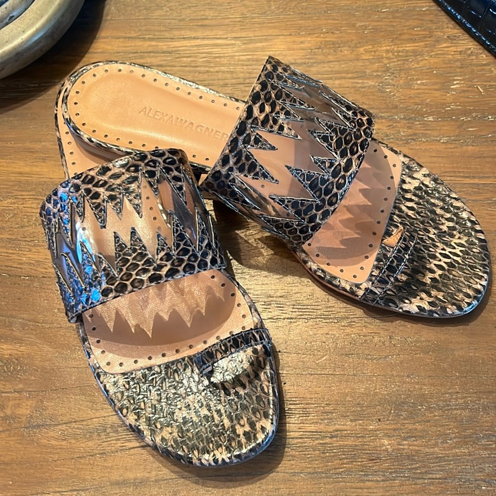 Alexa Wagner Snakeskin Flat Sandals - Picture 1 of 12